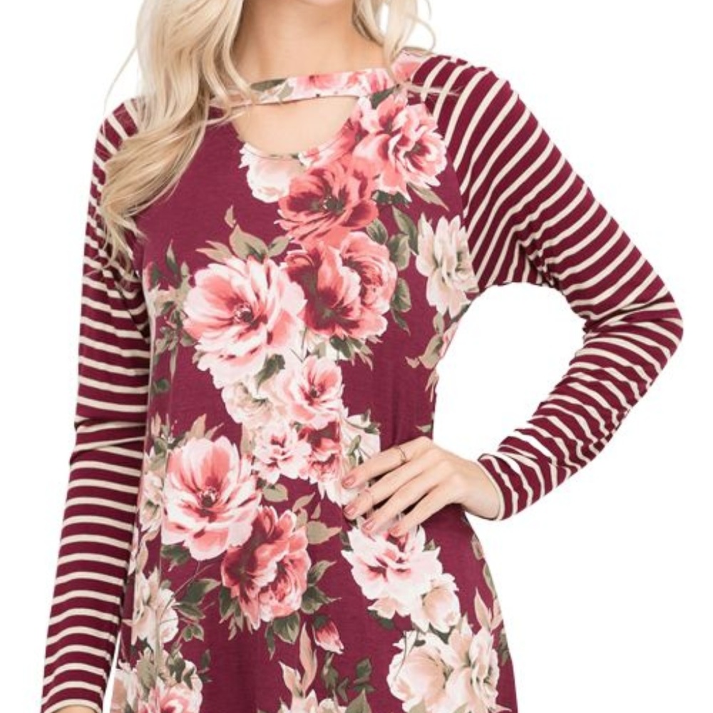 Floral print striped shirt